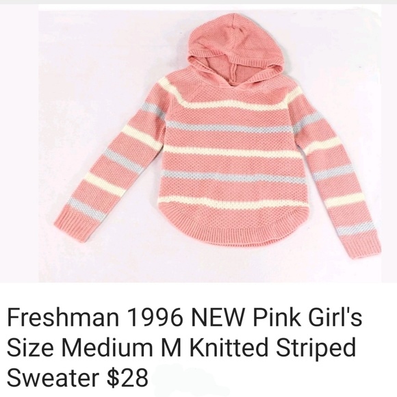 NWT FRESHMAN CUTE Pink striped hoodie sweater - Picture 3 of 5
